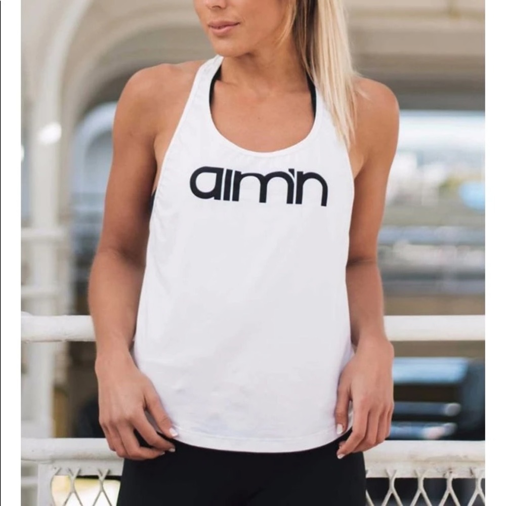 White Aimn Tank Top, fitness wear, size small
